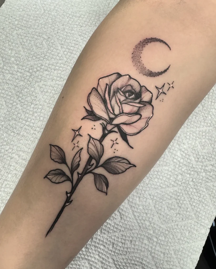 ### Crescent Moon Rose Tattoo