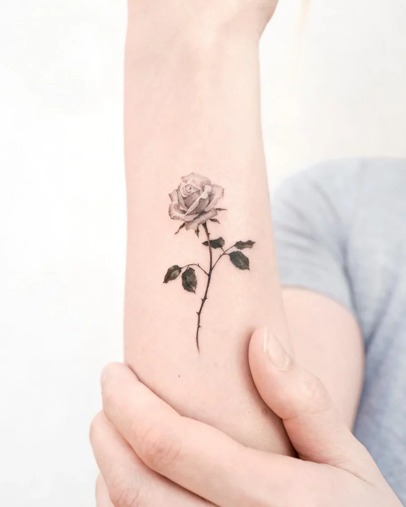 ### Delicate Stem Rose Tattoo