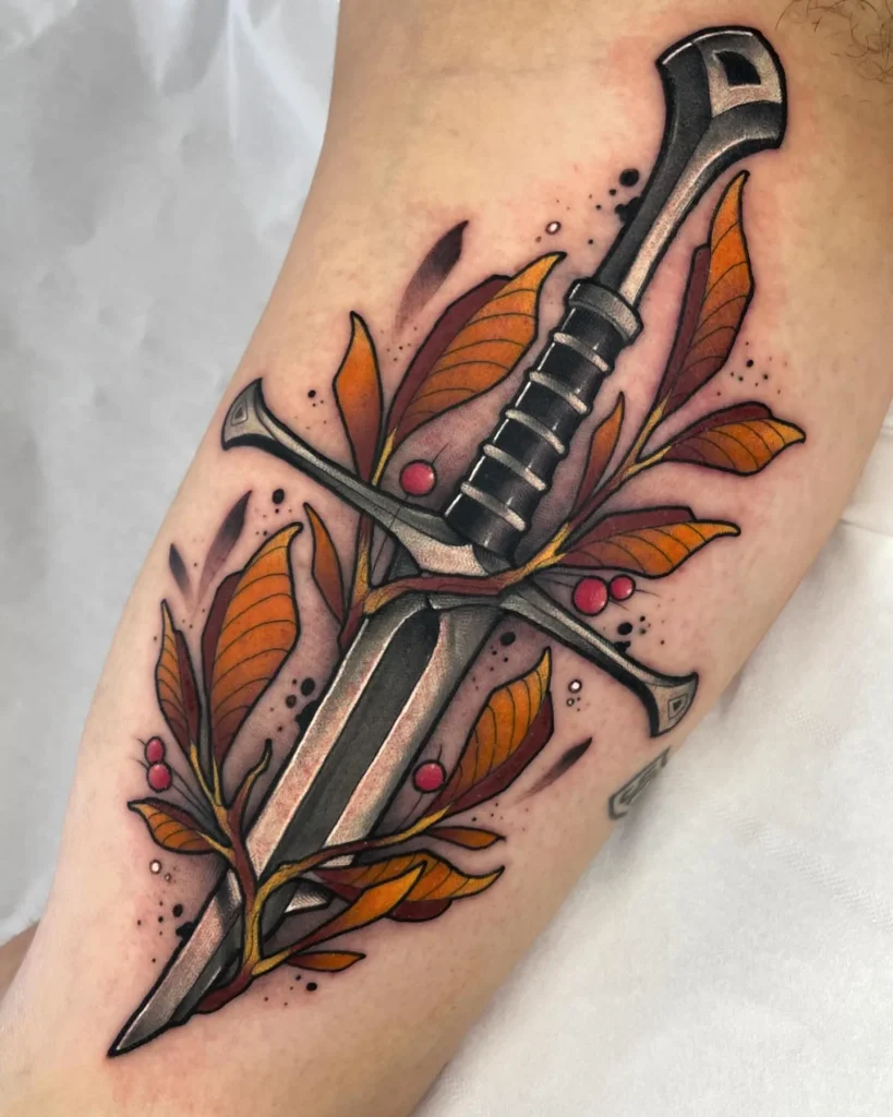 **Nature-Infused Dagger Tattoo**