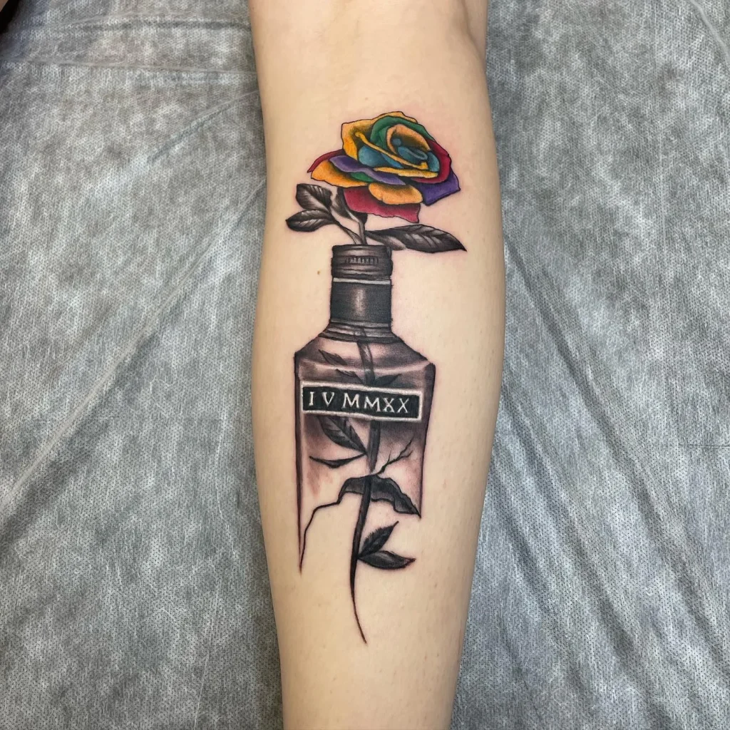 **Rainbow Rose in Bottle Tattoo**