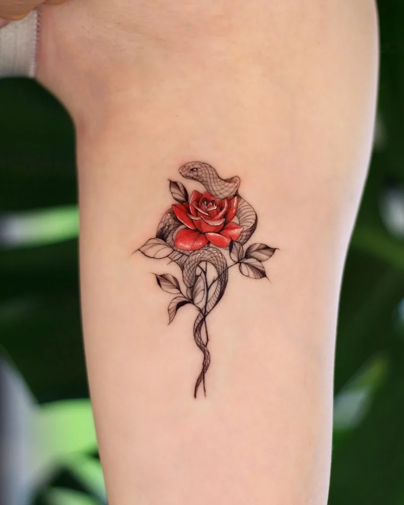 Snake Embrace Rose Tattoo