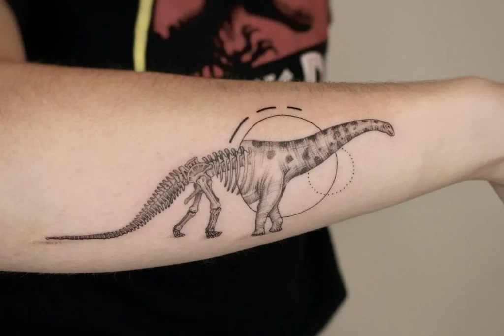 Certainly! Here's a heading and description for the dinosaur tattoo image: