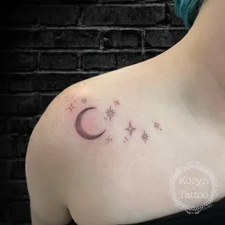 **Delicate Moon and Stars Tattoo**