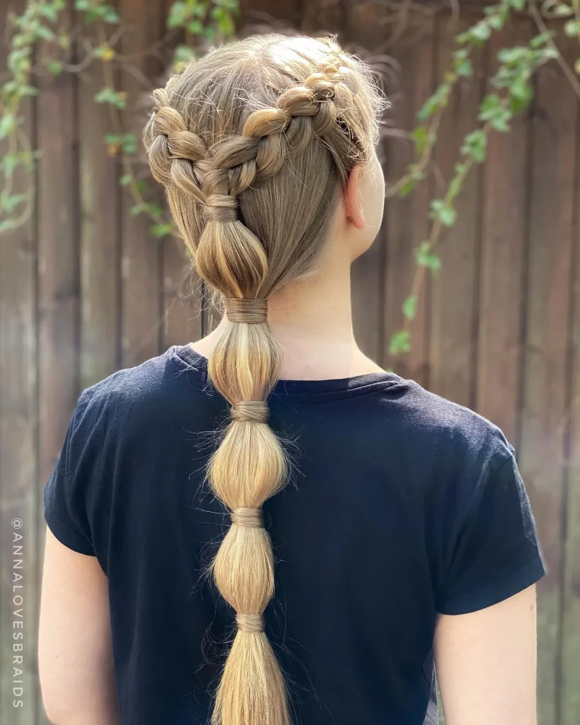 **Elegant Crown Bubble Braid**