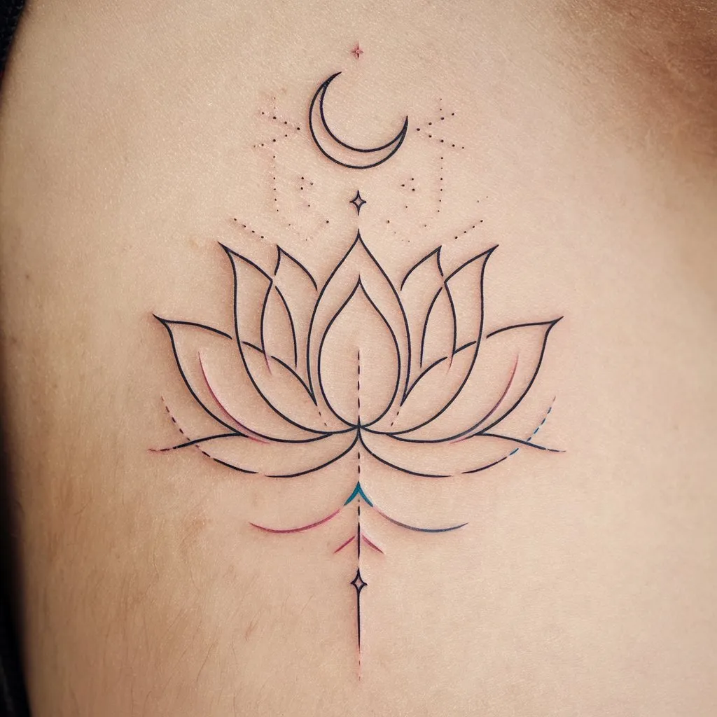 **Elegant Lotus Crescent Tattoo**  