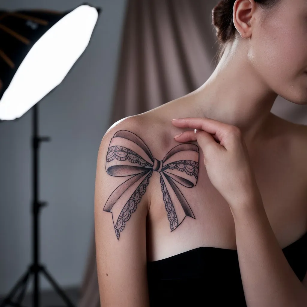 **Elegant Shoulder Bow Tattoo**