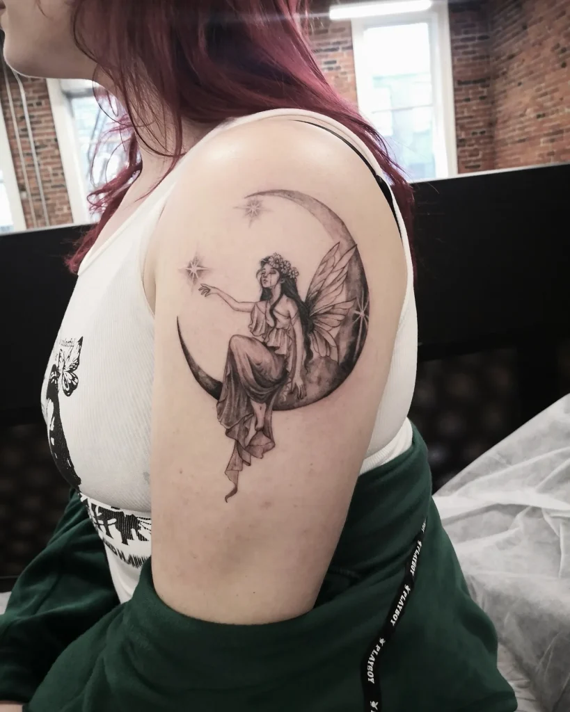 ### Enchanting Moonlit Fairy Tattoo