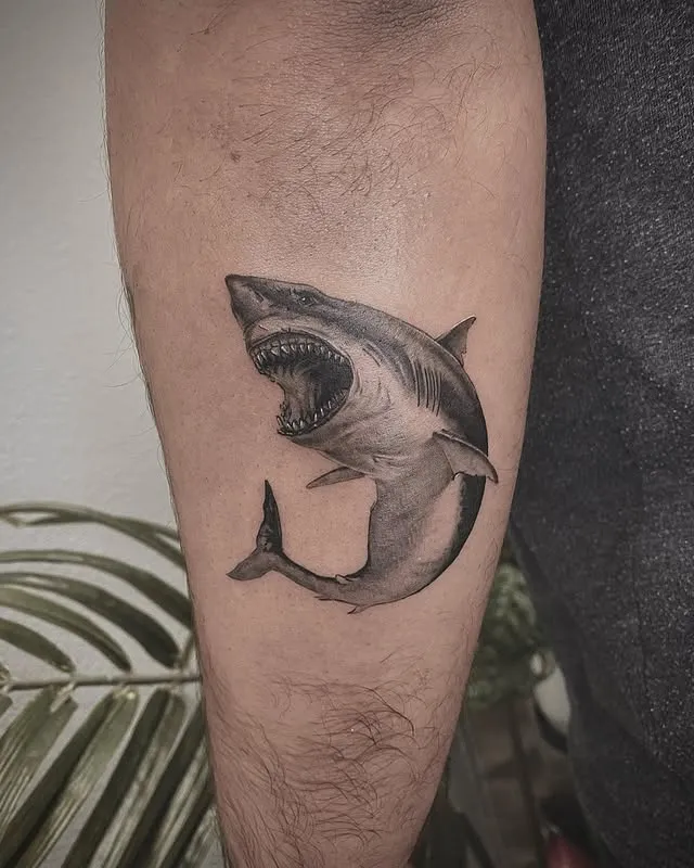 **Fierce Shark Dive Tattoo**