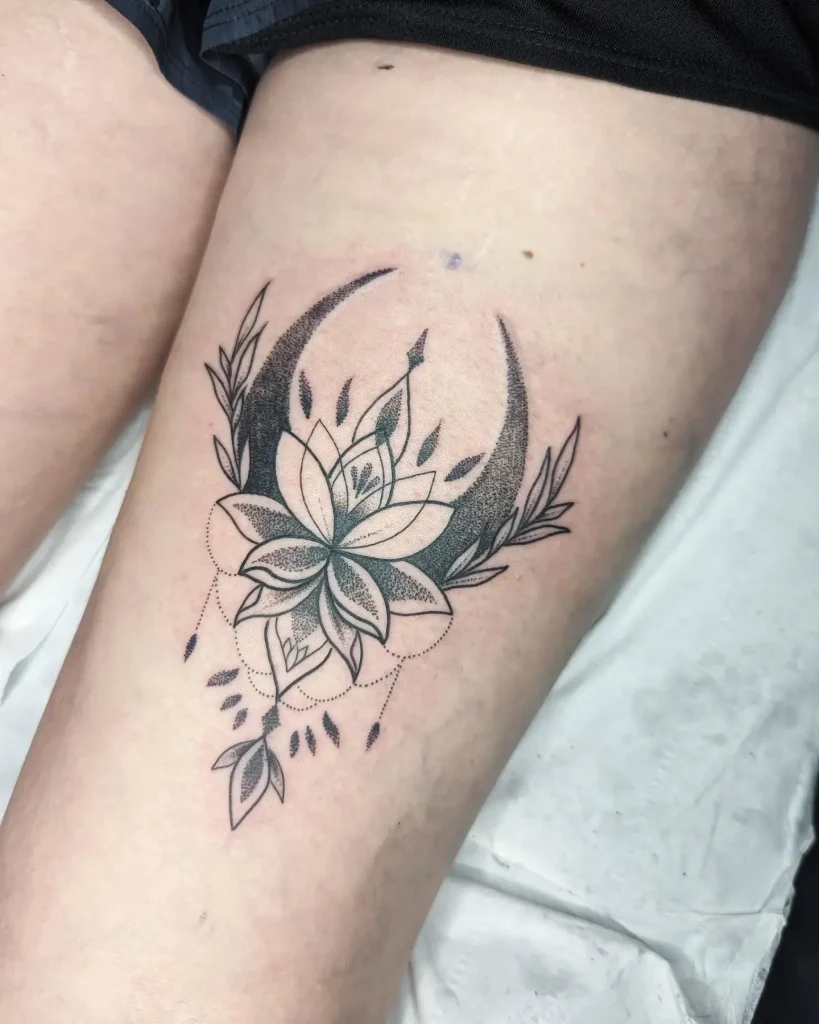 **Floral Crescent Embrace Tattoo**