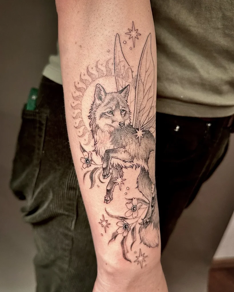 **Fox with Fairy Wings Tattoo**