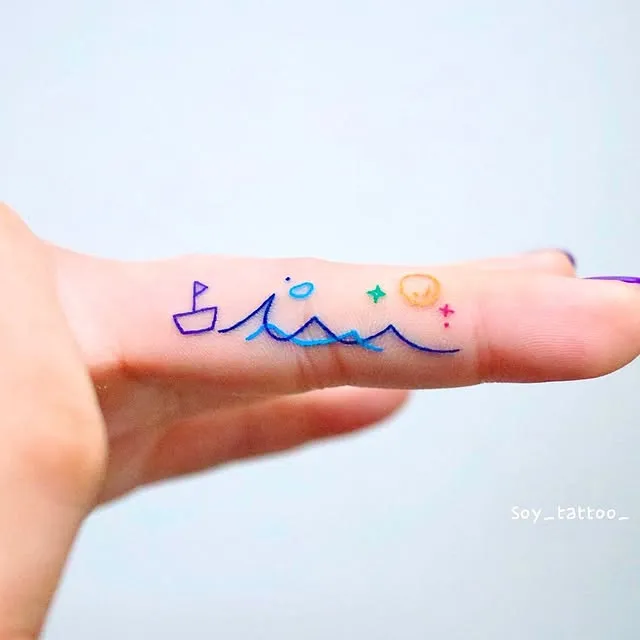 ### Minimalist Ocean Finger Tattoo