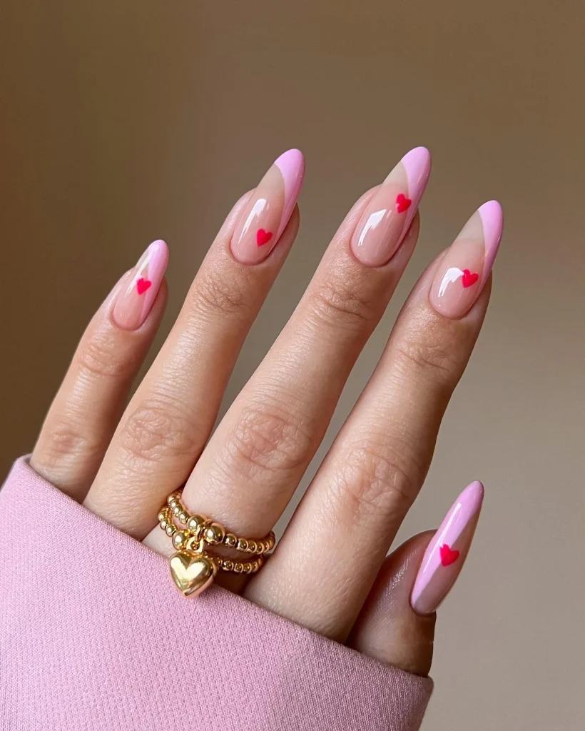 **Pink Heart French Tips**