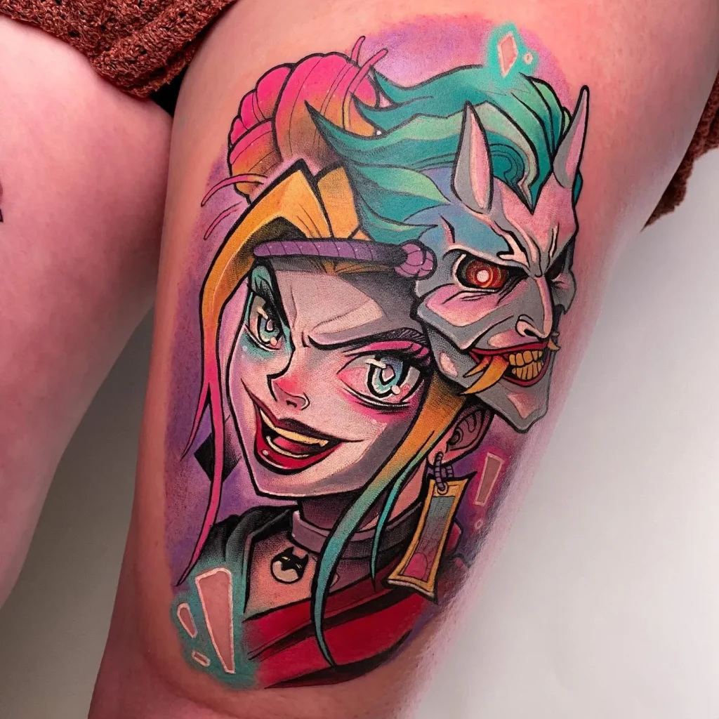 ### Vibrant Harley with Oni Mask