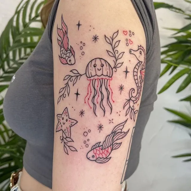 **Whimsical Ocean Friends Tattoo**